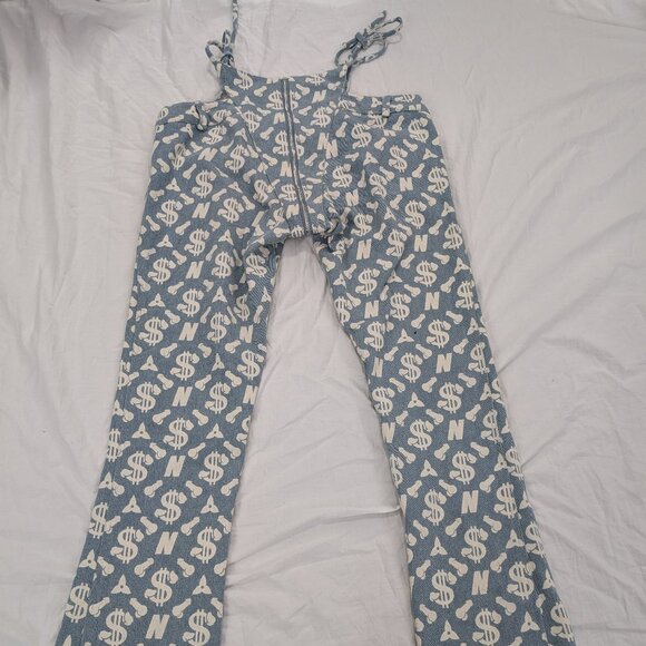 Namilia Denim - NAMILIA Denim Jeans Tie & Zipper high waist Cut out Sexy Sz M Blue Whale Tail